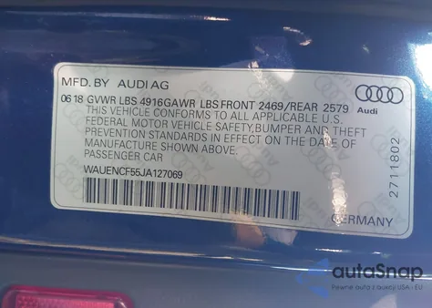 2018 Audi A5 2.0T Premium from USA, damaged, VIN WAUENCF55JA127069